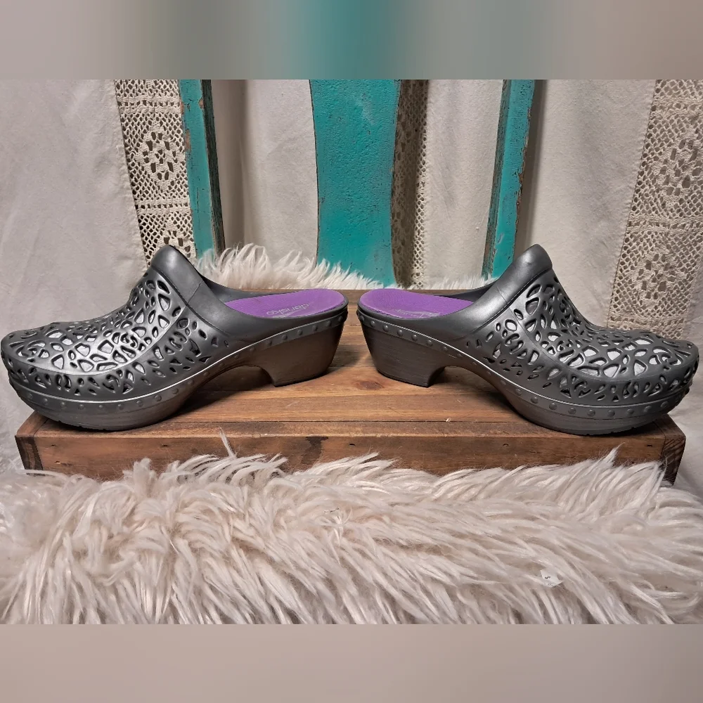 Dansko Gray Cutout Clogs - Picture 2 of 11